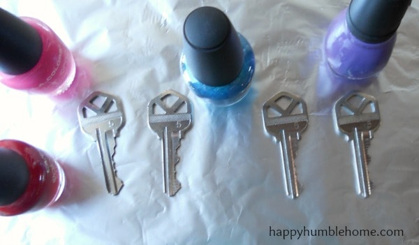 Key Nail Polish Trick- If you put tinfoil on your painting surface the paint won't stick!